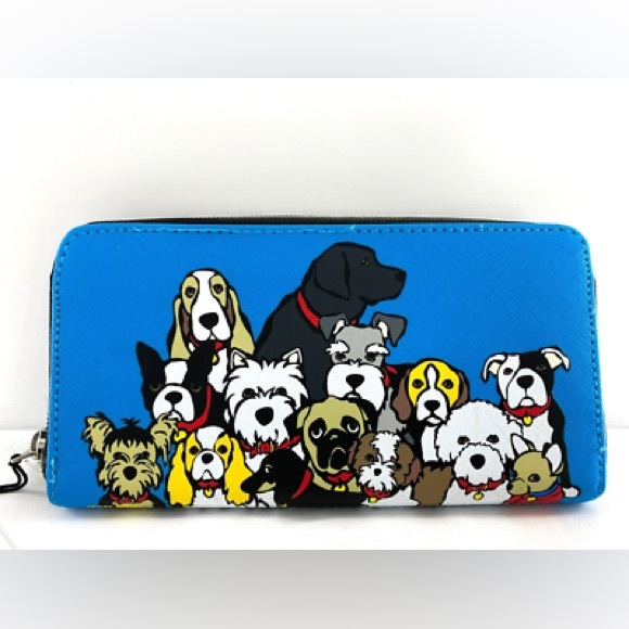 Marc Tetro Dogs and Puppy’s Large Blue Zip Wallet Like New - Picture 1 of 16